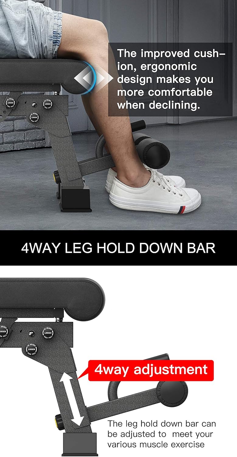 YouTen Adjustable 9 Positions Incline Decline Sit Up Bench Improved Cushion for Exercise, Handles for Dragon Flag, Rated Full Body Workout Foldable Bench for Dragon Flag (Black) : Sports & Outdoors