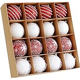 Christmas Tree Ball Ornament Set 16pcs 80mm/3.15inch Red White Glittering Shatterproof Foam Christmas Ball Ornaments Xmas Tree Decor Holiday Decoration