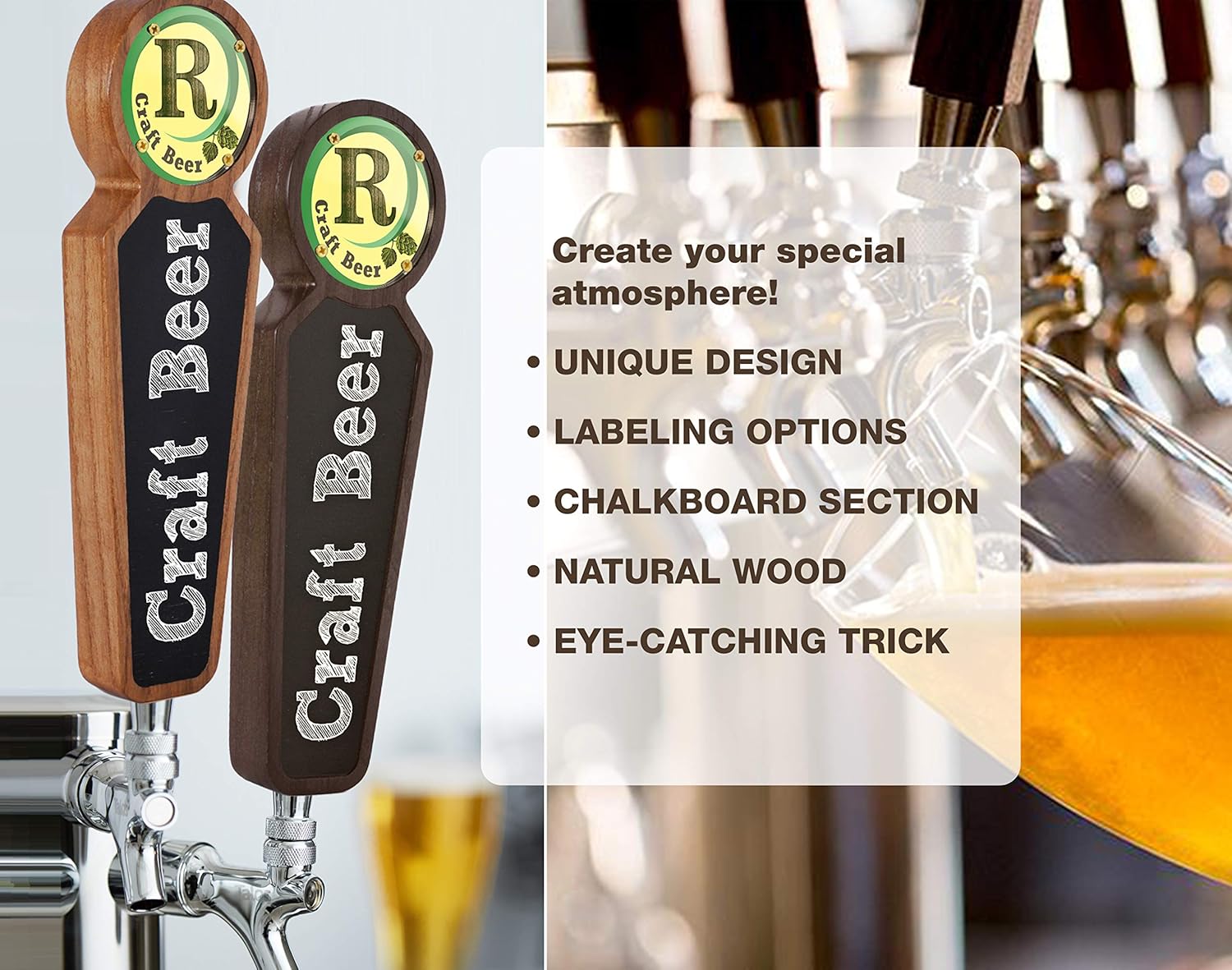 Large Wooden Chalkboard Tap Handles for Kegerator Bar Restaurant Brewery Craft Beer Tap Handle Label Display for All Beer-Lovers (Light) (Light) - Image 5