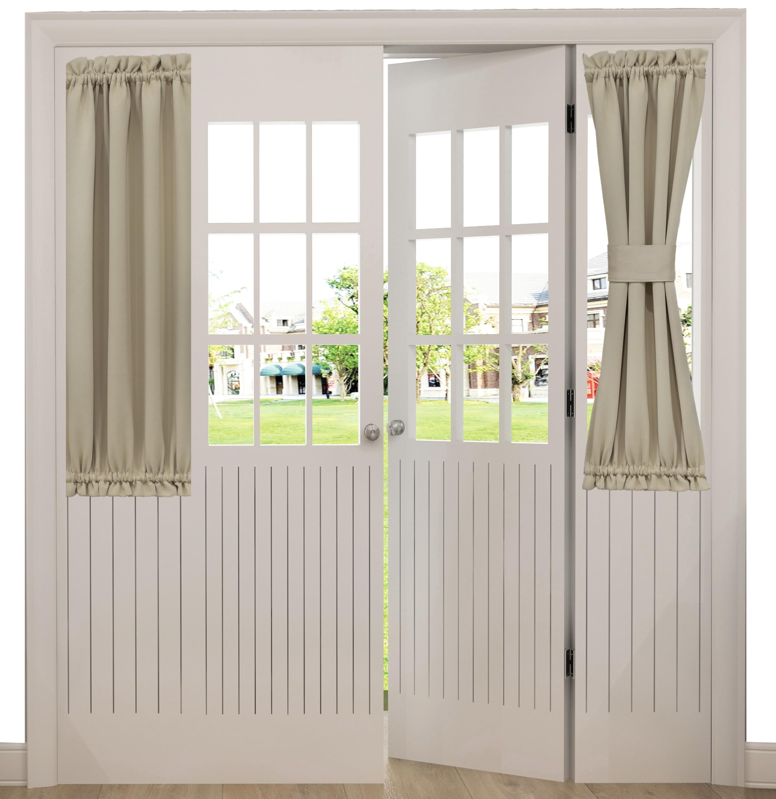 Aquazolax Blackout Door Window Curtain for Privacy - Blackout Curtains 25"x40" French Door Panels Plain Premium - 1 Piece, Light Saga Beige