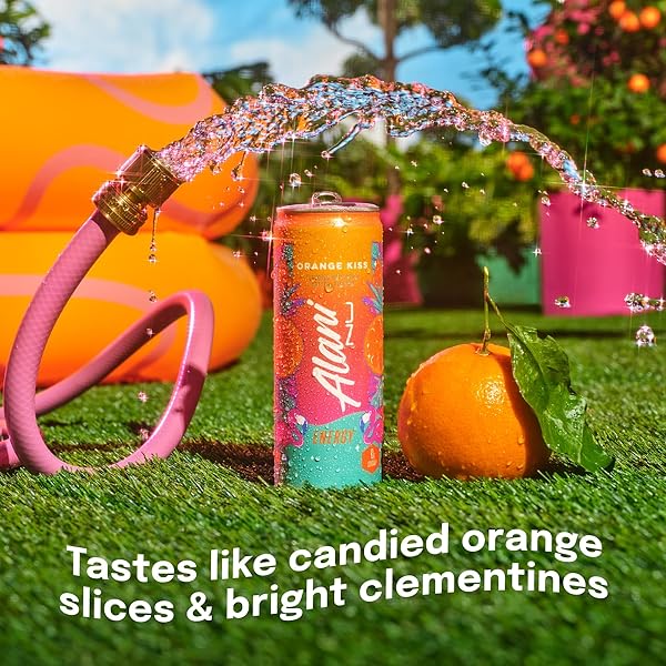ALANI NU ORANGE KISS, SUGAR FREE, LOW CALORIE ENERGY DRINKS, 200MG CAFFEINE, BIOTIN, B VITAMINS, ZERO SUGAR, 10 CALORIES, 12 FL OZ CANS, 12 PACK