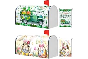 Hoemwarm 4 Pcs Happy St Patricks Day Mailbox Cover Standard Size 21" x 18"Easter Magnetic Mailbox Cover with Flags Seasonal Garden Mailbox Cover Wraps Outdoor Decor