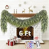 Cedar Christmas Garland with Lights for Mantle - Decorations 6 ft Realistic Lighted Faux Pine Garlands for Xmas Home Decoration Indoor Stairs Railing Fireplace Outdoor 6ft Prelit Garland Door Decor