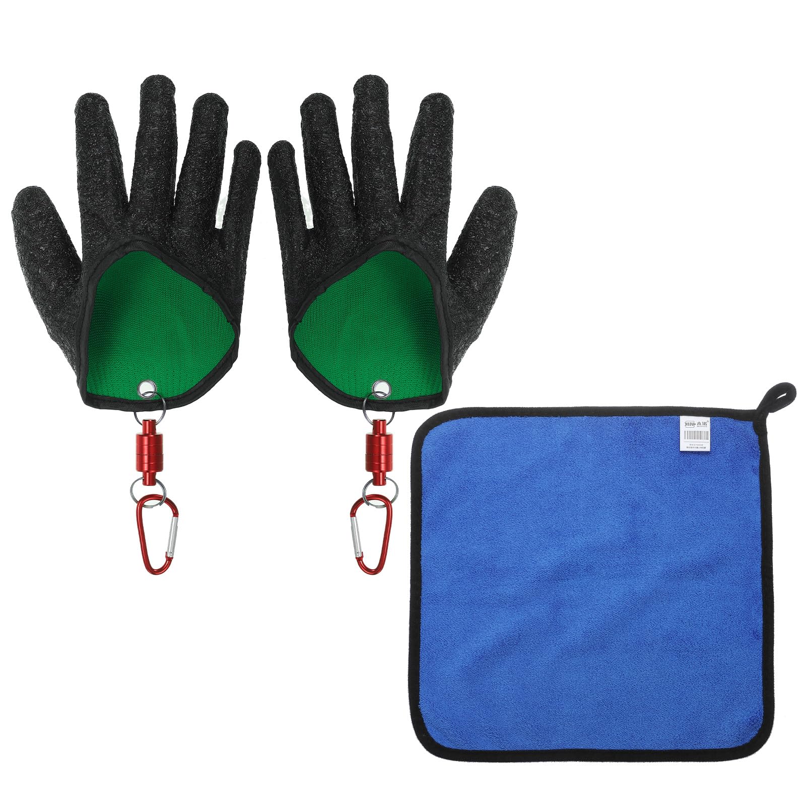 PATIKIL Fishing Gloves With Alloy Magnet Release Towel 1 Pair Fisherman Professional Catch Fish Gloves Non-Slip Puncture Resistant Glove for Handling Catching Cleaning, Black