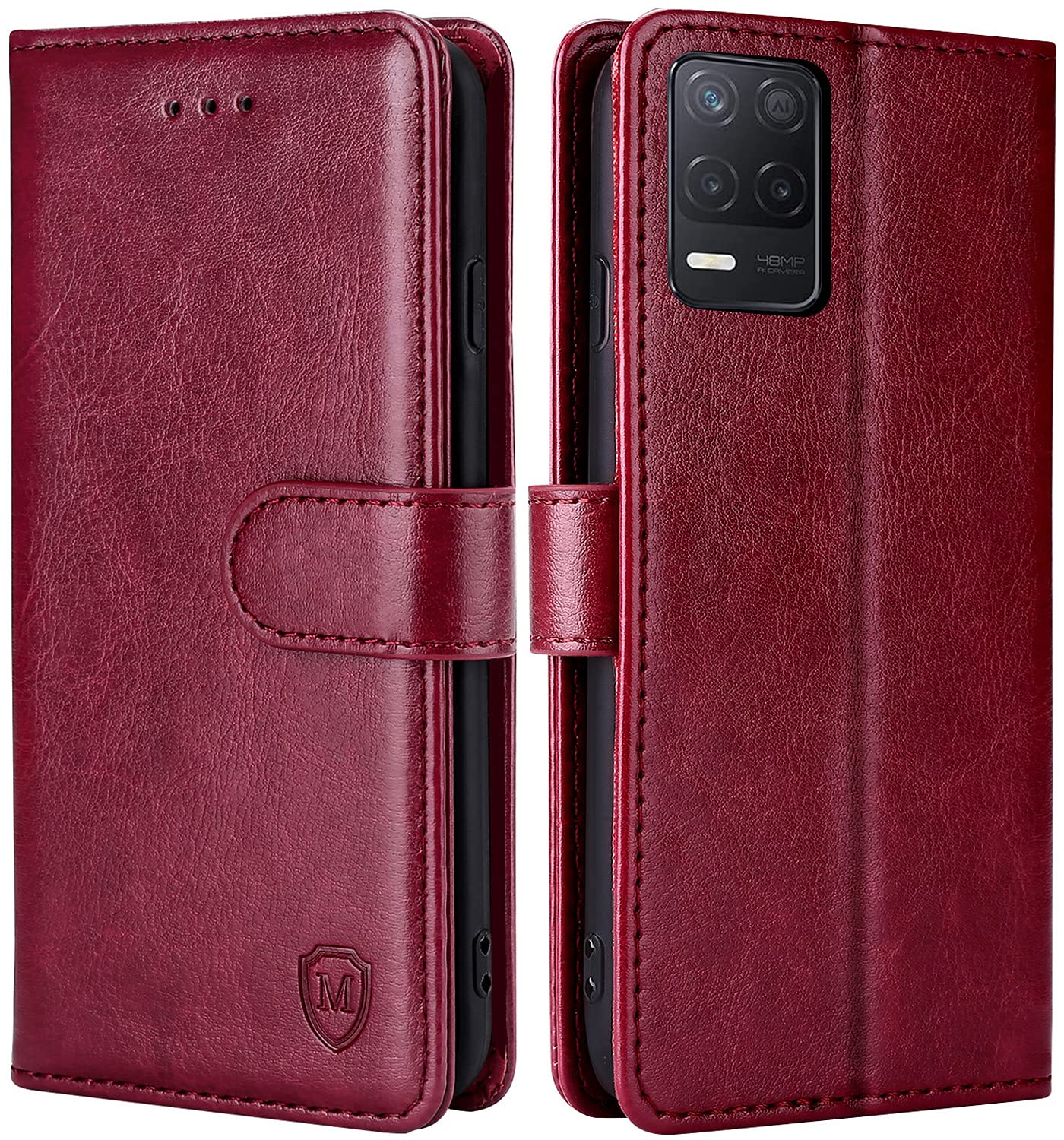 FMPCUON Case For OPPO realme 8 /realme 8 Pro,High-grade Leather Flip Wallet Phone Case Cover for OPPO realme 8 /realme 8 Pro[Card Slots] [Kickstand] [Magnetic Closure]-(Red) — image 1