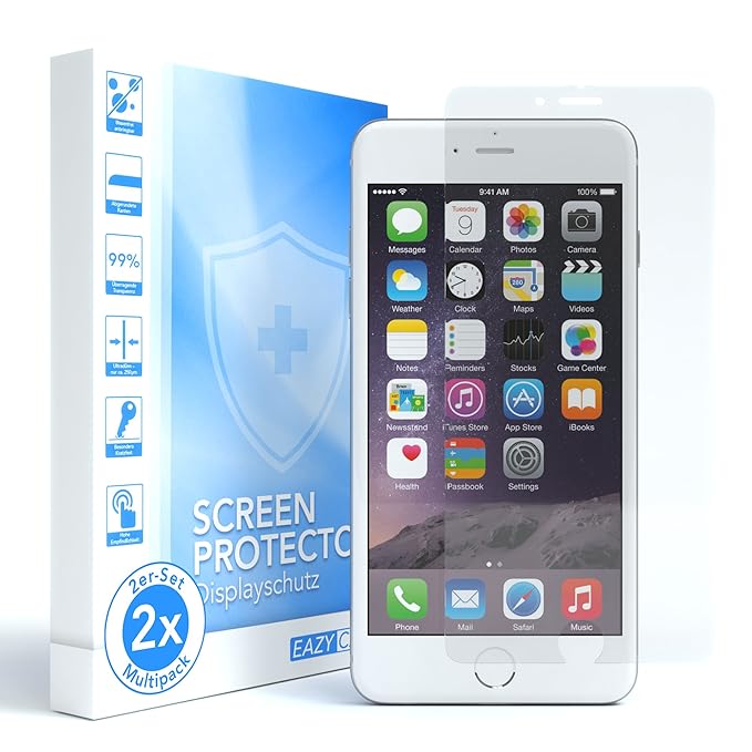 EAZY CASE 2X Apple iPhone 6 / 6S Panzerglas 9H Härte 3D-Touch kompatibel Schutzglas aus gehärtetem 2,5D Panzerglas (nur 0,3 m