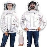 USKEEPERS 3 Layer Ventilated Bee Jacket for Men & Women, Premium Beekeeping Jacket with Gloves & Two Beekeeper Veils. (White J/L)