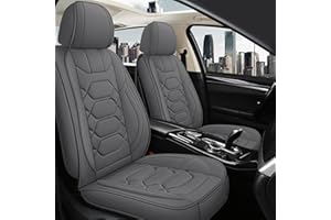 Pariitadin Leather Car Seat Covers Front Pair, Waterproof Breathable Faux Leather Automotive Seat Covers for Cars, Non-Slip Car Interior Covers Universal Fit Most Cars Sedans Trucks SUVs, Gray
