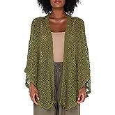 SHU-SHI Lightweight Open Front Cardigan for Women Hollow Out Sweater Knitted Poncho Batwing Loose Popcorn Shawl Boho Wrap