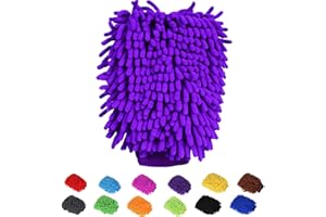 BOLTRY Car Wash Mitt Chenille Microfiber Super Absorbent, Premium Car Washing Gloves for Cleaning Cars, Trucks, Motorcycles (Purple)