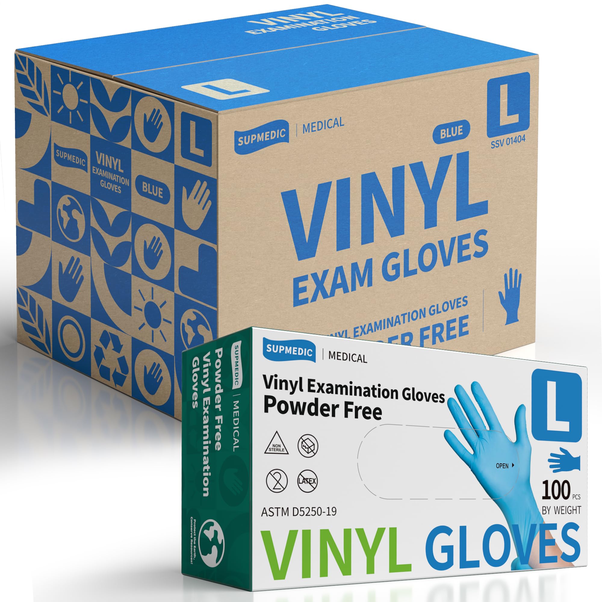Supmedic Vinyl Disposable Exam Gloves, 4 Mil Powder-Free Latex-Free Food Grade Cooking Cleaning Medical Glove, Blue 1000 Pcs (Large) Image