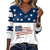 LOMON Blouses for Women Dressy Casual 3/4 Length Sleeve Womens Tops with Buttons Decor