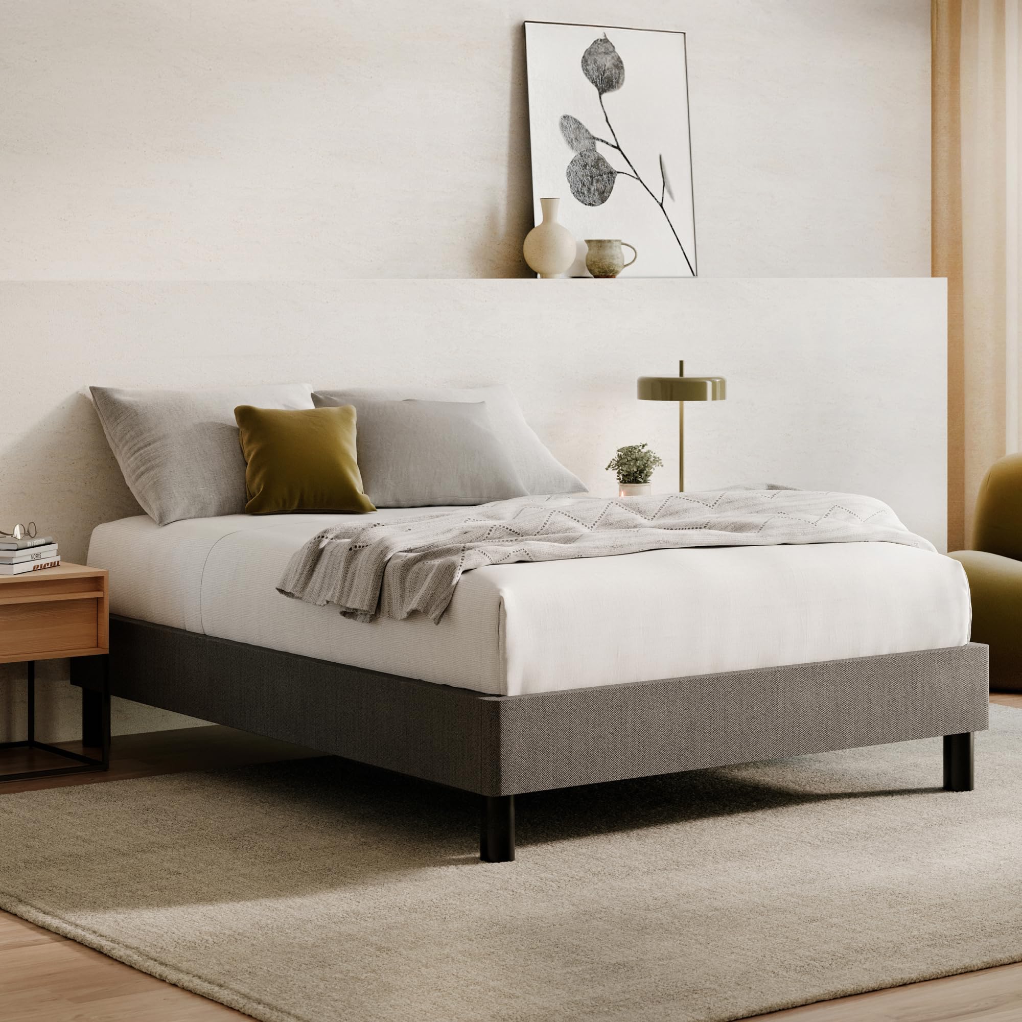 Photo 1 of Nectar Bed Frame - Cal King - Grey - 8 Inch Legs - Sturdy Wooden Slats for Support - Steel Frame - Contemporary and Durable Upholstery - Holds Up to 700 Pounds - Easy Assembly