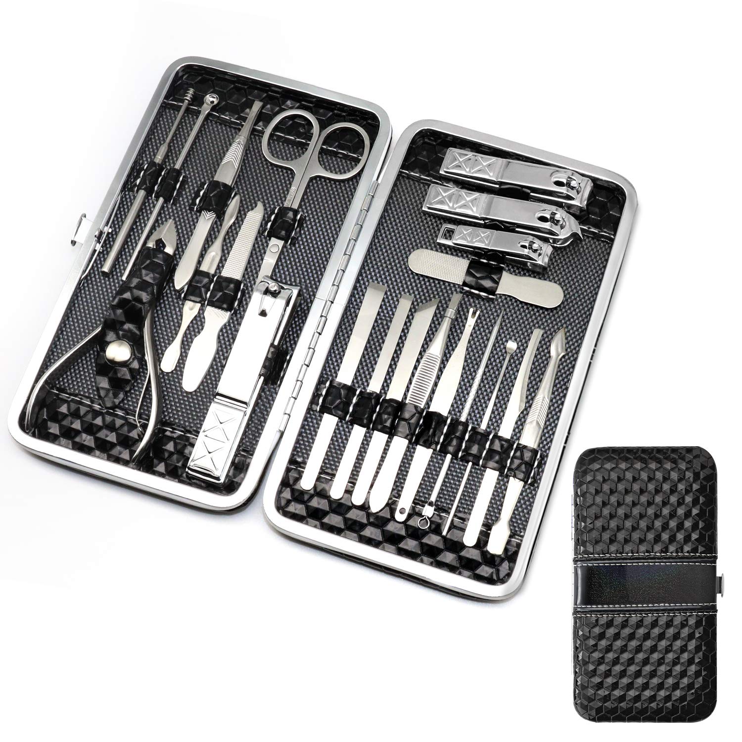 LEBANG Manicure Set Pedicure Kit 21 In 1 Nail Clippers Set Stainless Steel Nail Scissors Professional Men Nail Toenail Facial Care Travel & Grooming Kits (Elegant Black)