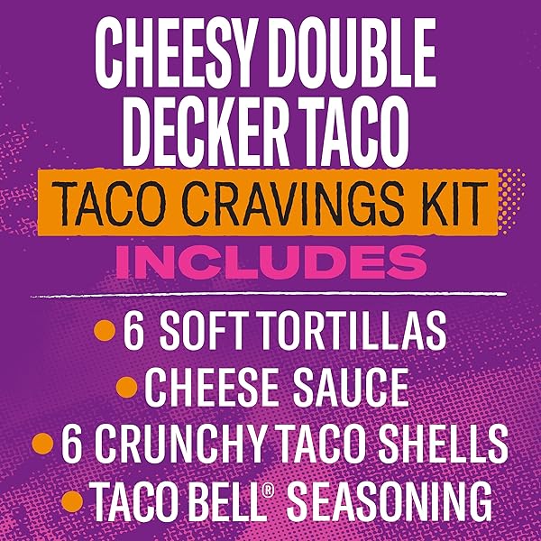 TACO BELL CHEESY DOUBLE DECKER TACO DINNER KIT WITH 6 SOFT TORTILLAS, 6 CRUNCHY TACO SHELLS, VELVEETA CHEESE SAUCE & SEASONING, 14 OZ BOX