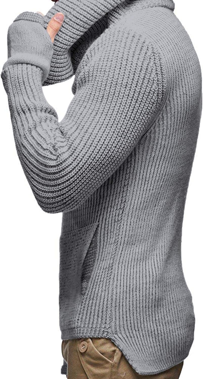 JINIDU Men's Knitted Cotton Pullover Hoodie Long Sleeve Turtleneck Sweater: Clothing