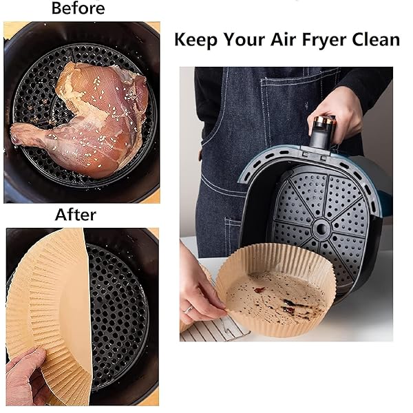 AIR FRYER PAPER LINERS, 100PCS NON-STICK DISPOSABLE PARCHMENT SHEETS FOR BAKING, FOOD GRADE LINER FOR BAKING ROASTING MICROWAVE (7.9INCH-ROUND)