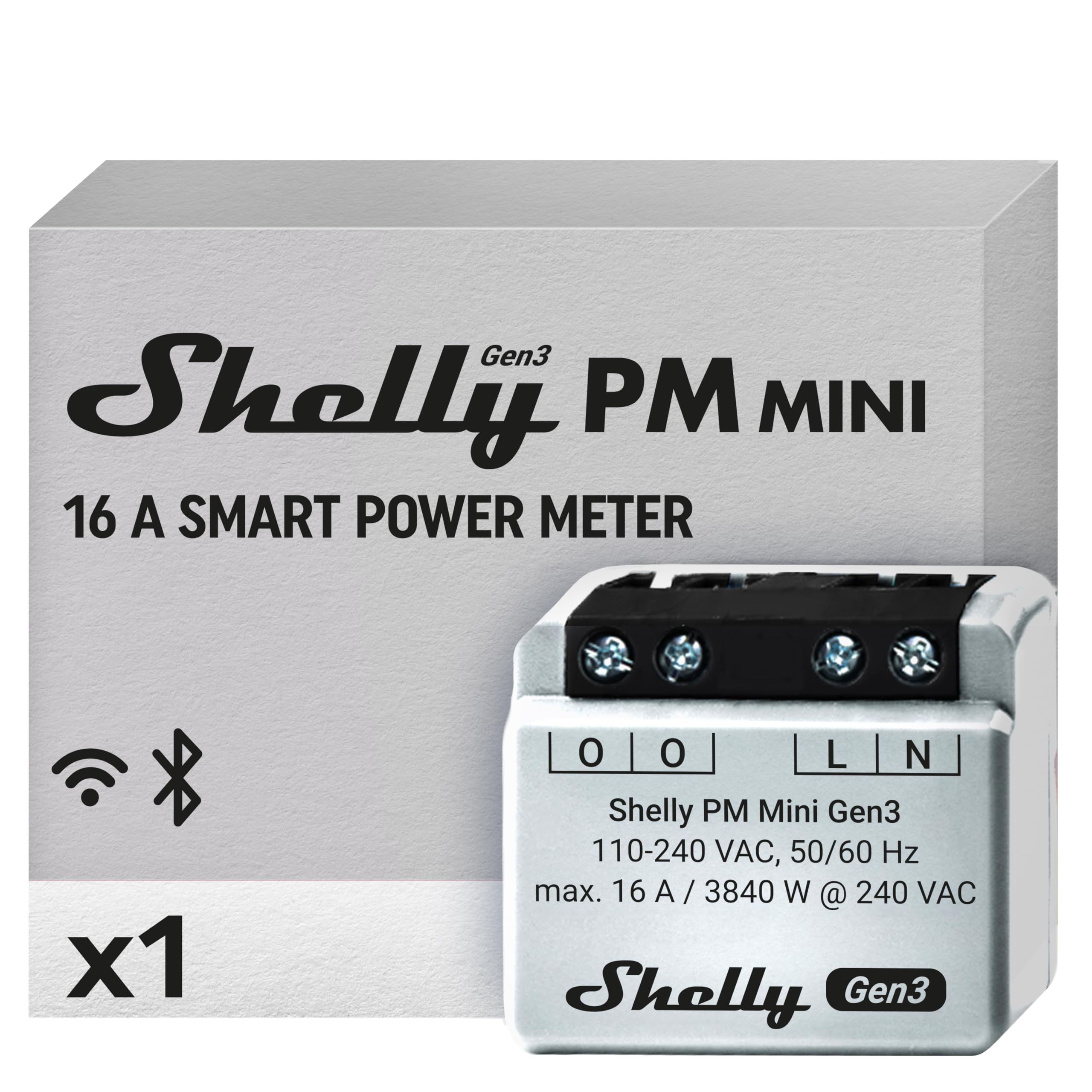 Shelly PM Mini Gen3 - WLAN Smarter Stromzähler, 1 Kanal, 16A, kein Relaisschalter, Leistungsmessung, Echtzeit-Energiezähler, kein Hub Erforderlich, Alexa & Google Home, Hausautomation