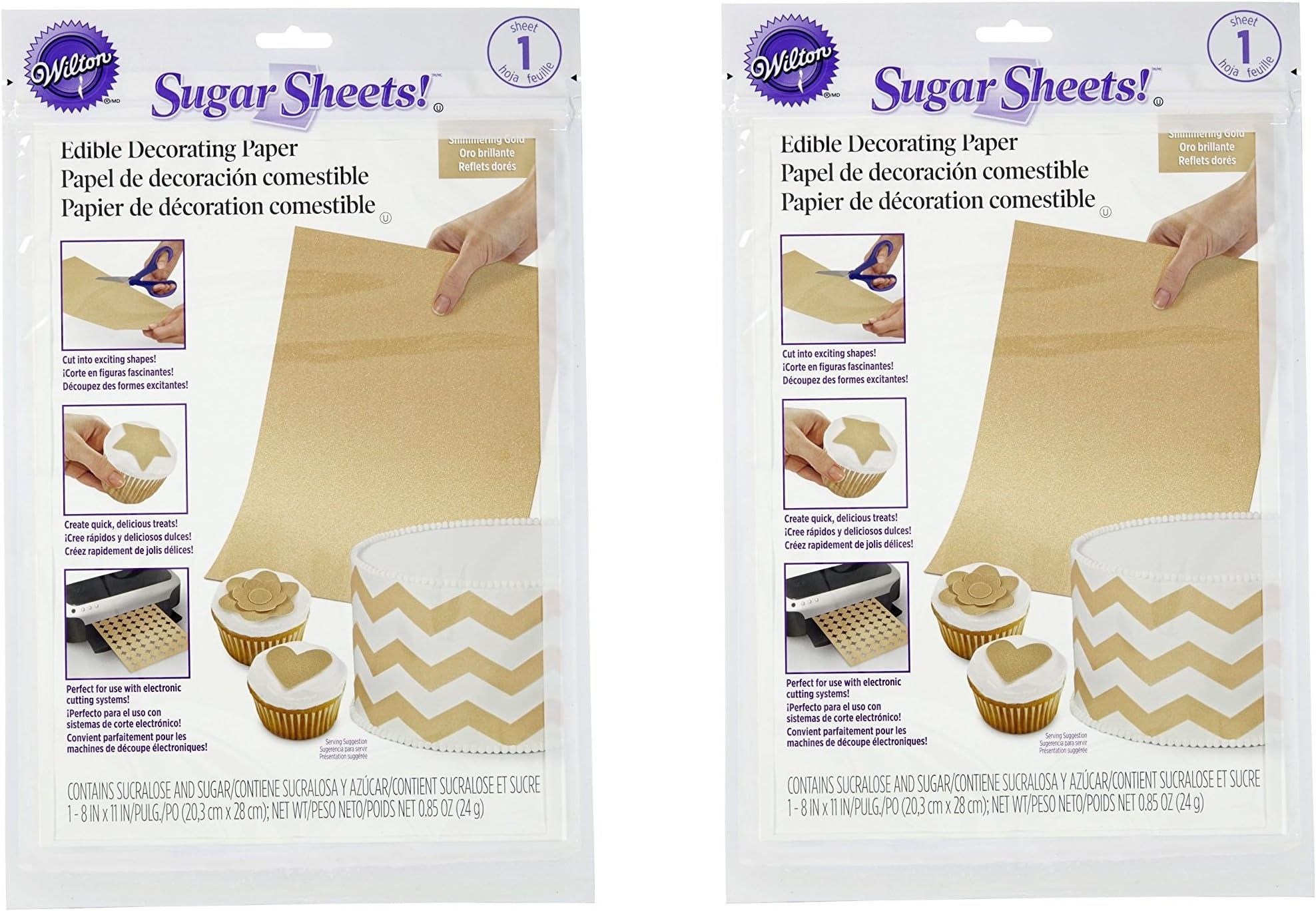 Wilton 710-2924 Shimmer Sugar Sheets, 0.85-Ounce, Gold(2pk)