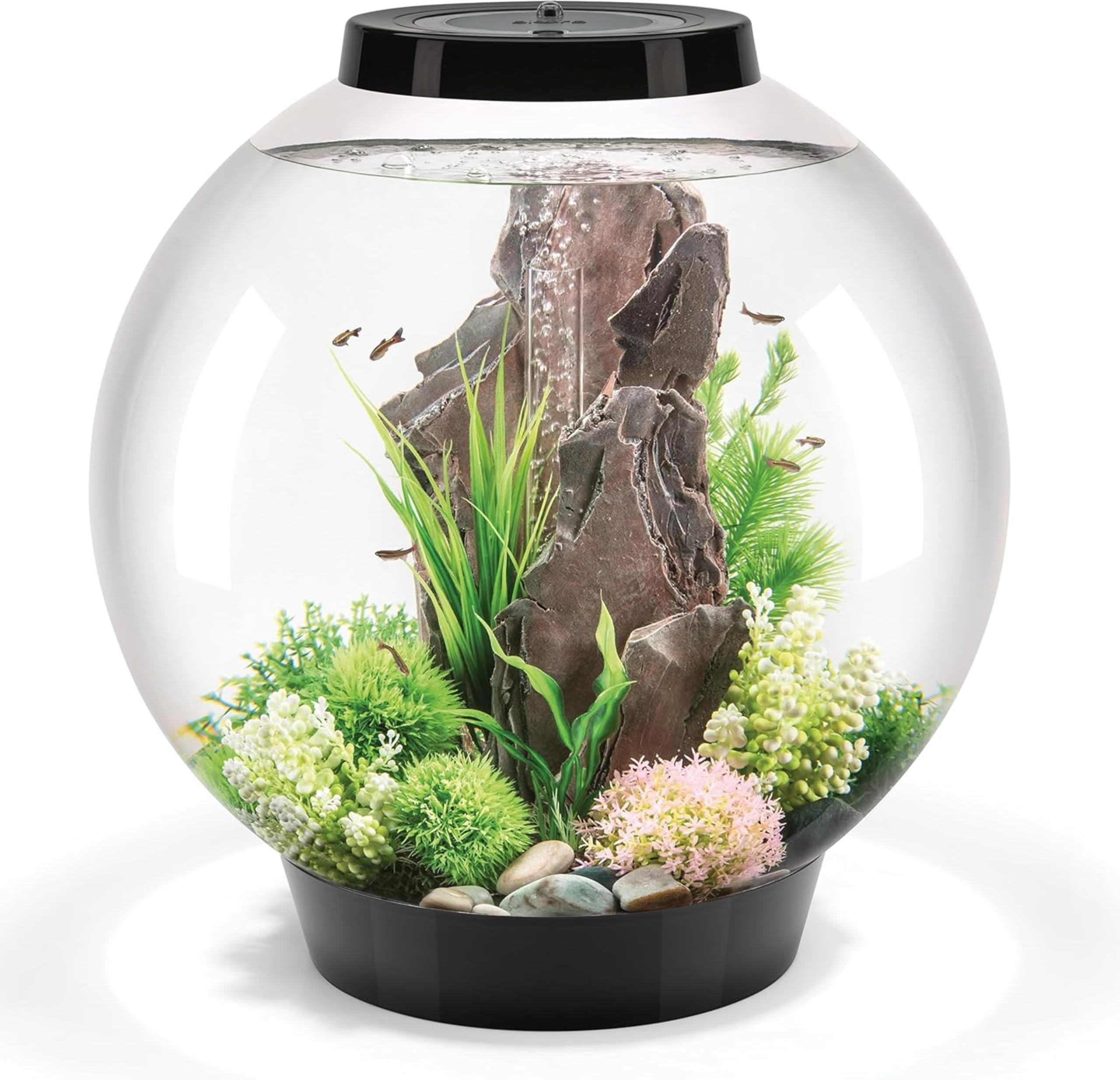 biOrb CLASSIC 60 Aquarium (Black, 60 Litres), Perfect Beginner Fish Tank With Integrated LED Lights, Quick & Easy To Set Up, 360-Degree View Aquarium With 5-Step Filtration System, Acrylic Fish Tank