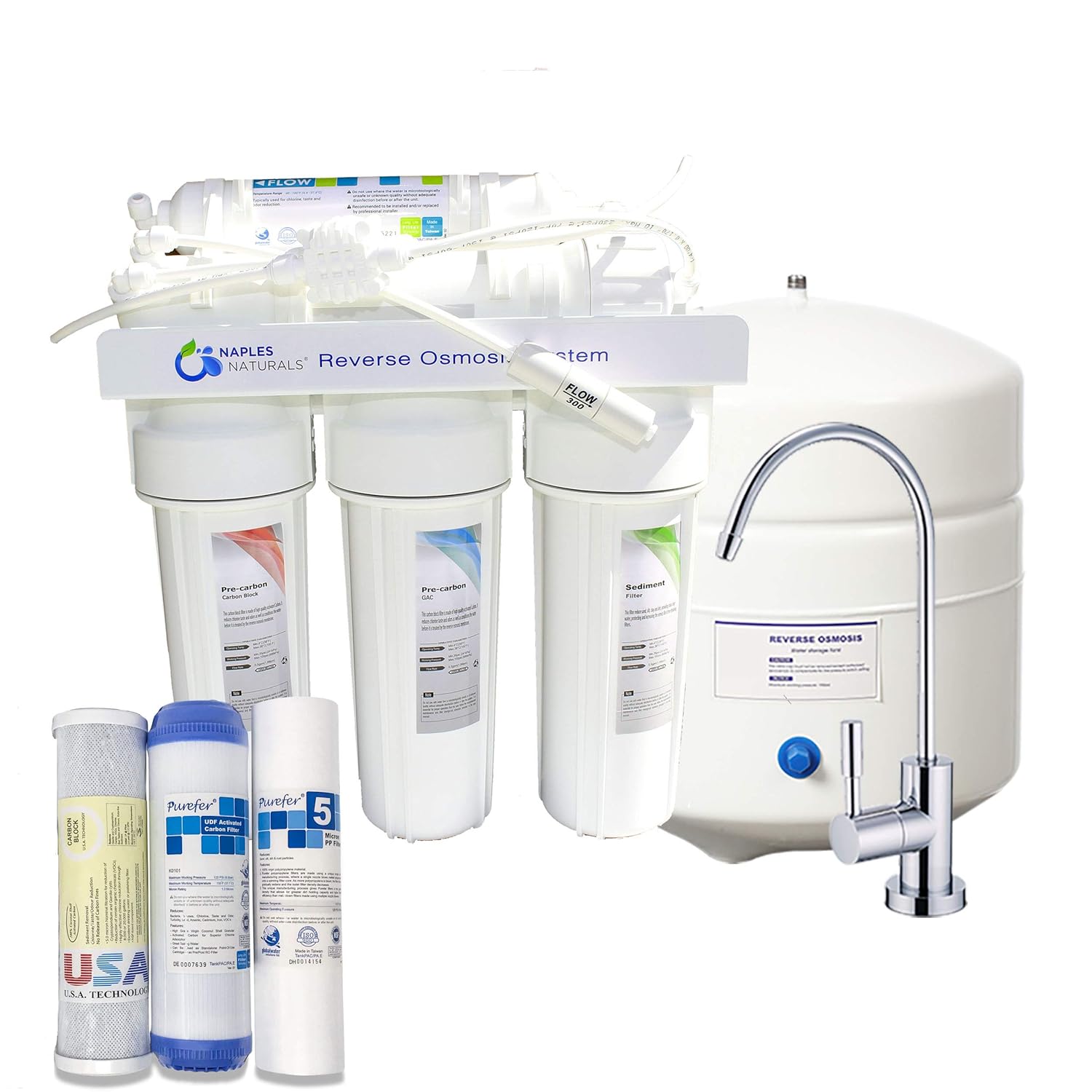 Naples Naturals RO58 Reverse Osmosis Water Filter System (5-Stage) with Extra Replacement Filters: Industrial & Scientific