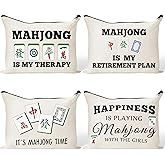 GioXtra Funny Mahjong Makeup Bag - 4Pcs Lucky Mahjong Tiles Gifts Travel Toiletry Zipper Organizer Cosmetic Bag Pen Purse Pouch for Women Board Game Lover Player Birthday Gift Travel Organizer Supply