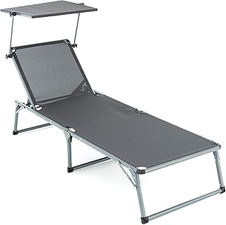 Nexos Sonnenliege XXL mit Dach Anthrazit 192x66x31 cm klappbar 5fach verstellbar Aluminiumrahmen Dreibeinliege Gartenliege Sonnendach Gartenstuhl deckchair