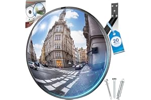Narremcoy 20" HD Acrylic Convex Mirror - 160 Adjustable Wide Angle View, Leather Frame & ABS Back, Blind Spot Mirror for Indoor/Outdoor Use in Garage, Warehouse, Driveway, Store & Office Security