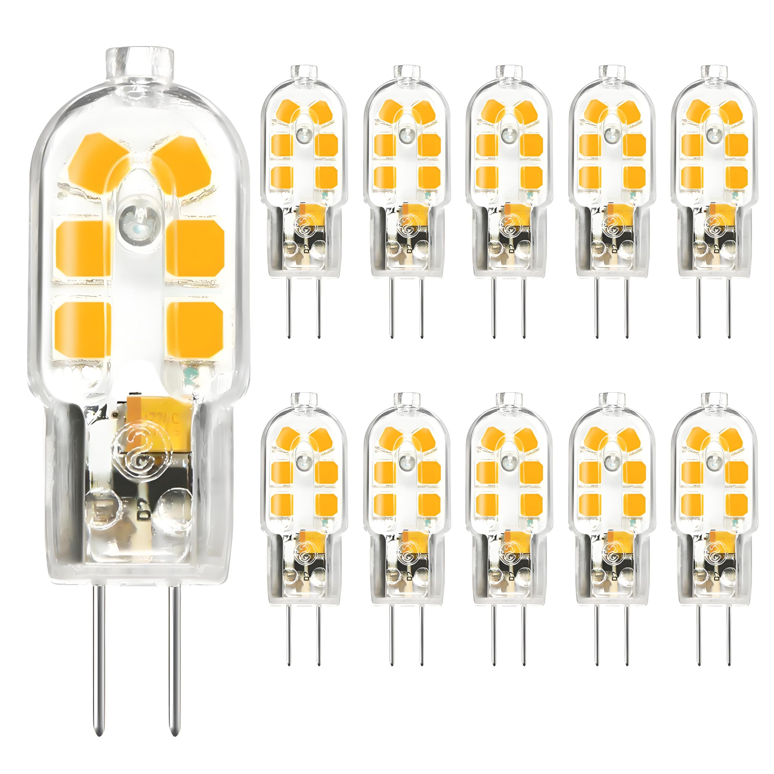 Humu G4 Led Bulbs 2W Cool White,Equivalent 20w Halogen Bulbs,Non-dimmable,Non-Flicker,AC/DC 12V,12 SMD 2835,200LM,3000K,10 Packs — image 1