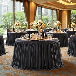 60 Inch Black Round Tulle Tablecloth with Skirt