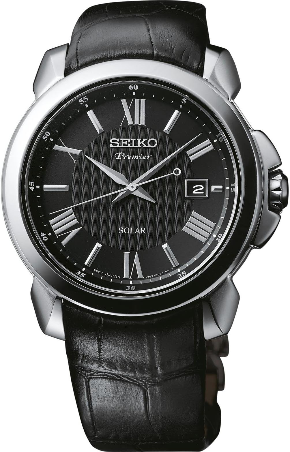 Seiko Mens Analogue Solar Powered Watch with Leather Strap SNE455P2