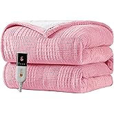 Texciting Heated Blanket Electric Blanket Throw 50”X60”-Heating Throw with 9 Heat Settings-10 Hours Auto Off,ETL Certified,Machine Washable (Light Pink)