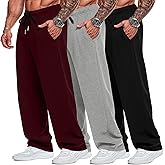 Neer 3 Pack Big and Tall Men's Sweatpants Elastic Waist Wide Leg Open Bottom Pants Athletic Workout Joggers with Pockets