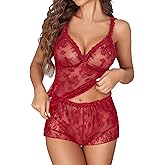 Avidlove Pajamas for Women Set Sexy Sheer Floral Lace Lingerie Set 2 Piece Cami Shorts Nightwear