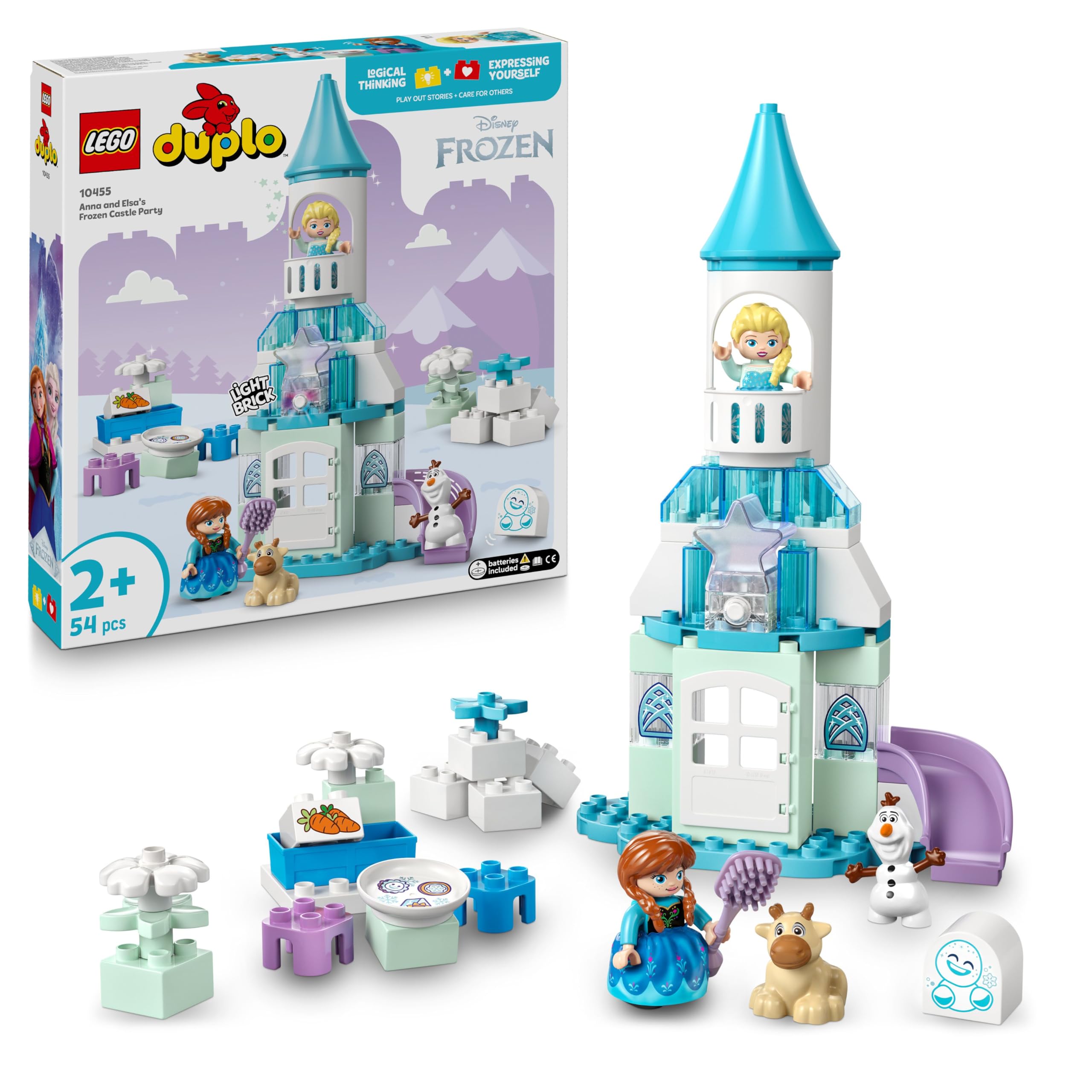 LEGO DUPLO │ Disney La Festa al Castello di Anna ed Elsa Frozen - Gioco Didattico da Costruire con 5 Personaggi tra cui Olaf e Baby Sven - Idea Regalo per Bambine e Bambini da 2 Anni in su - 10455