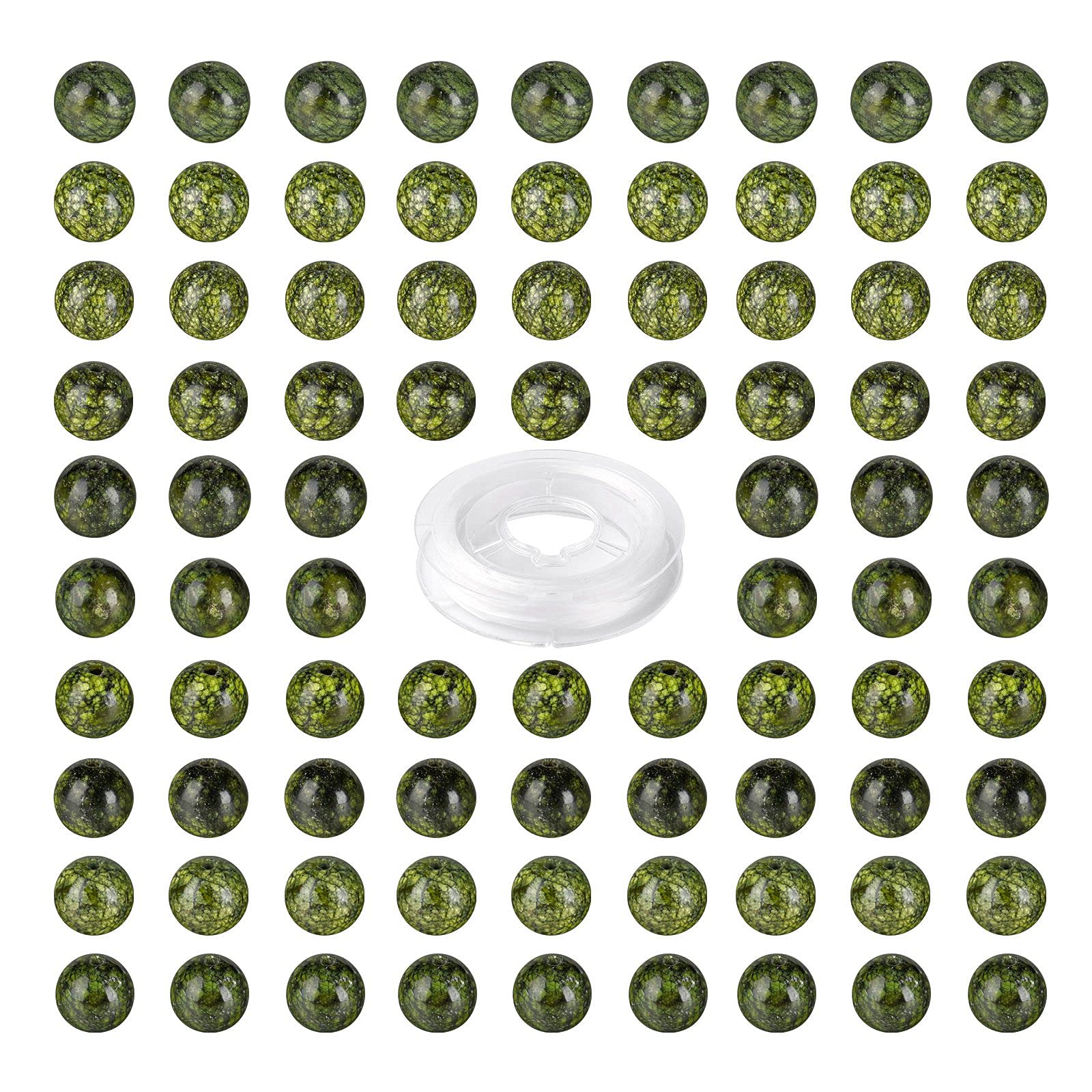 BEEFLYING 100 Pcs 8mm Natural Serpentine Round Beads Loose Gemstone Beads Smooth Stone Beads for DIY Jewelry Bracelet Earrings Making