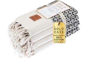 GOLD CASE HOME COLLECTION Gold CASE Turkish Hand Towels for Bathroom Set of 4-20x40-100% Cotton Bathroom Hand Towels - Helen Kitchen Hand Towel for Spa, Face, Tea & Dishcloth - Decorative Hand Towels - Black