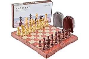 KIDAMI Magnetic Travel Chess Set 12 Inches Folding Chess Board with 2 Portable Bags for Pieces Storage, Gift for Kids Adults Chess Lovers and Learners