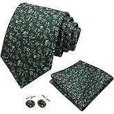 Luckyvestir Mens Ties and Pocket Square Sets, Green Floral Ties for Men with Cufflinks, Men's Tie for Wedding Prom Groomsmen