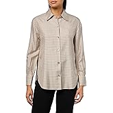 Vince Women's Micro Check Placed Smocked Long Sleeve Shirt