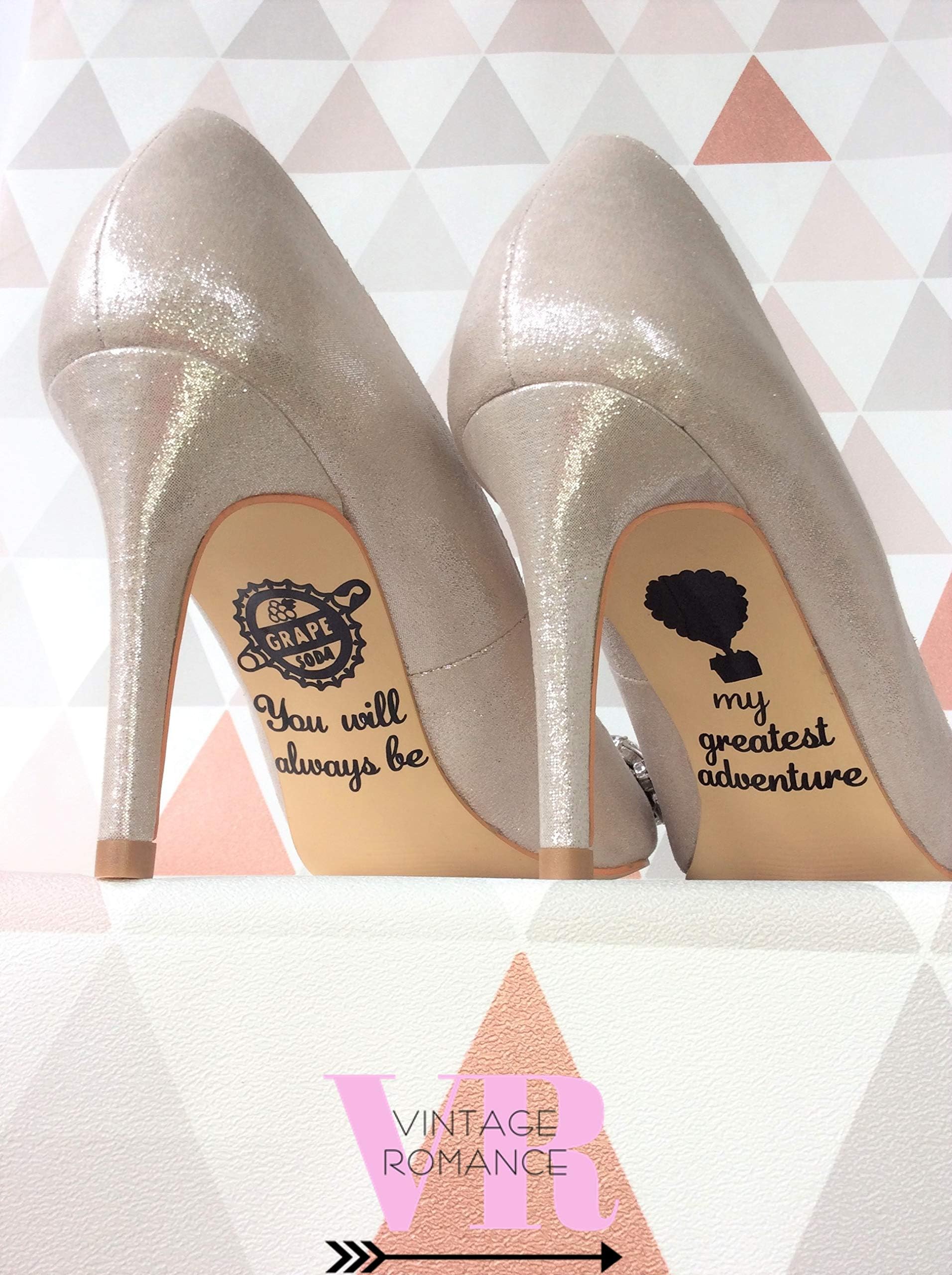 Vintage RomanceUp Disney Pixar Ellie Carl Grape Soda Pin Badge Wedding Day Shoe Sole Vinyl Sticker Decal