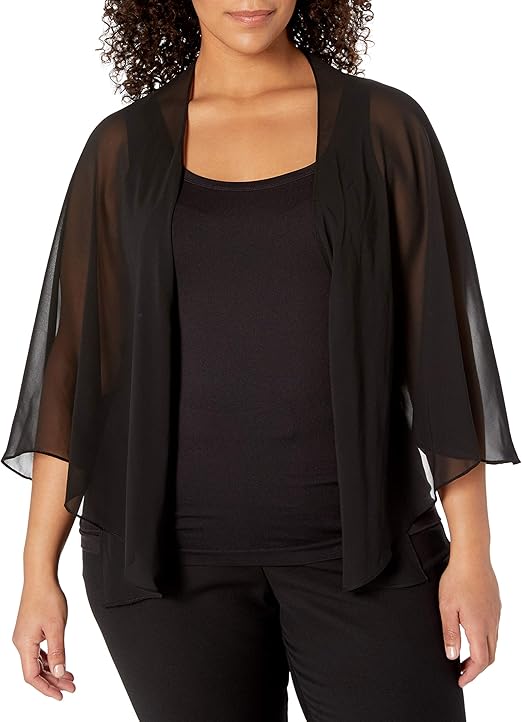 S.L. Fashions Women's Plus Size Solid Chiffon Cascade Crop Shrug at