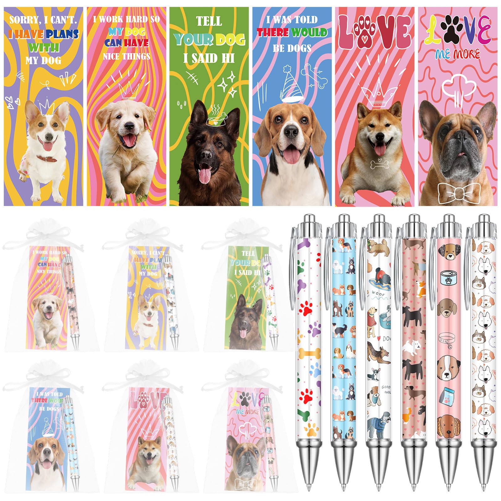 Photo 1 of 72 Pcs 24 Sets Cute Dog Writing Pens Gift Bulk Dogs Lover Pens 6 Styles Christmas Gift for Dog Groomer Include Puppy Cards Organza Bags Birthday Classroom Office Coworker Party Favor Ballpoint Pen