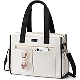 Canvas Tote Bag for Women, 15-Pockets Work Laptop Tote Purse Large Crossbody Nurse Teacher Bible Bag for School Travel Daily | with Strap & Zipper, Multi Compartment, Stand Upright Stably, College Shoulder Bag, Clinical Nursing Bag, Ideal Gift for Women