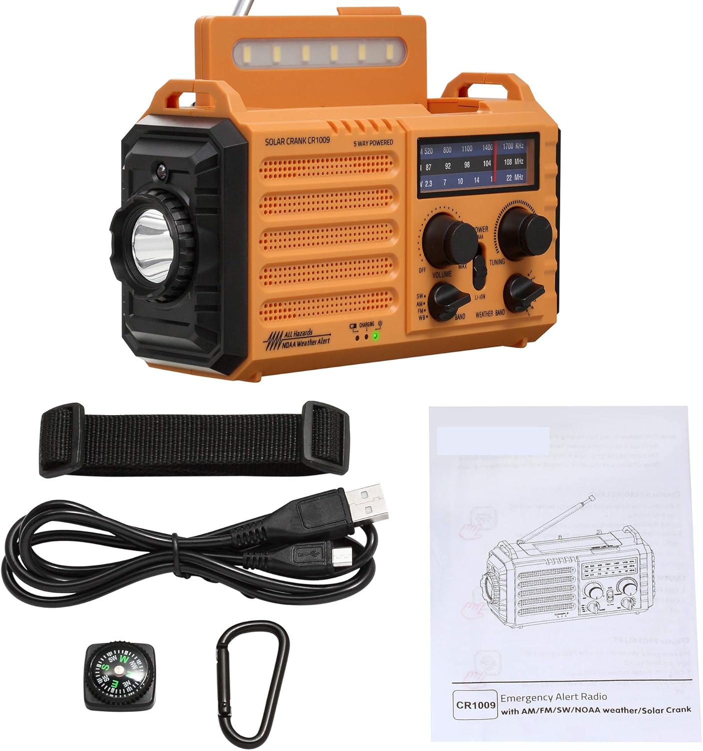 NOAA Weather Radio,Emergency Portable Weather Alert Radio,AM/FM/Shortwave Weather Radio NOAA Alert,Solar/Hand Crank/Rechargeable Battery/AC Plug Powered,USB Phone Charger,LED Flashlight/Reading Lamp: Electronics