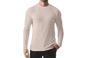 JMIERR Mens Casual Long Sleeve Lightweight T-Shirt Slim Fit Knit Crew Neck Stretch Ribbed Undershirts for Men