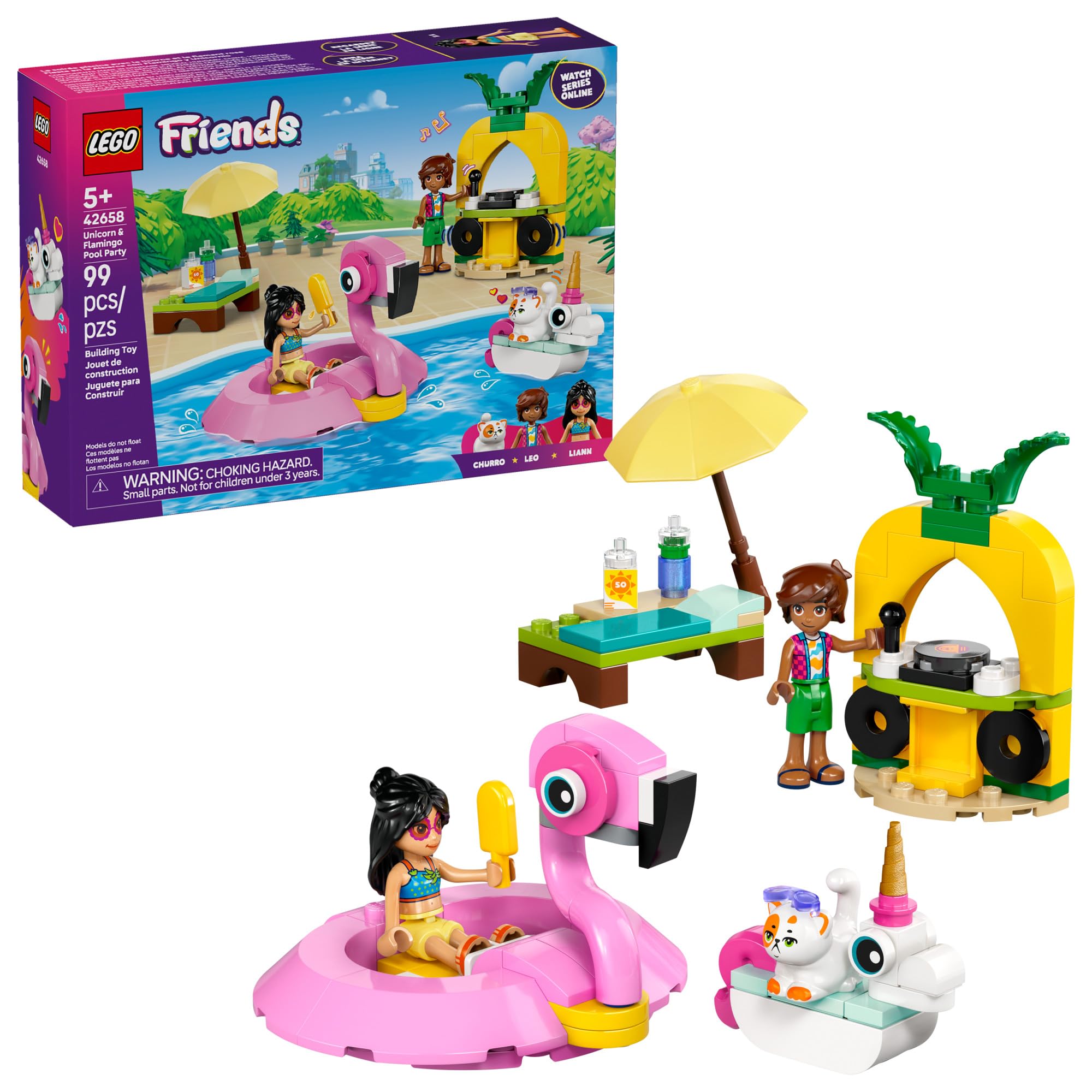 LEGO Friends Unicorn & Flamingo Pool Party Pretend Play Building Toy - Creative Storytelling Playset for Kids for Boys & Girls, Ages 5+ - Birthday Gift Idea for Kids - 42658