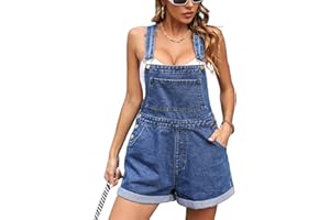 Justalwart Overalls Women Shorts Loose Fit Adjustable Strap Denim Bib Roll Cuff Shortalls Romper