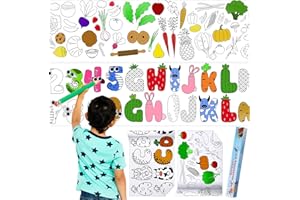 Estune 2 Pcs Children's Drawing Roll Coloring Paper Roll Sticky DIY Painting Drawing Paper Rolls for Toddler 118 x 11.8 Inch Early Educational Toys Kids Gift Wall Stickers (Food, Alphanumerics)