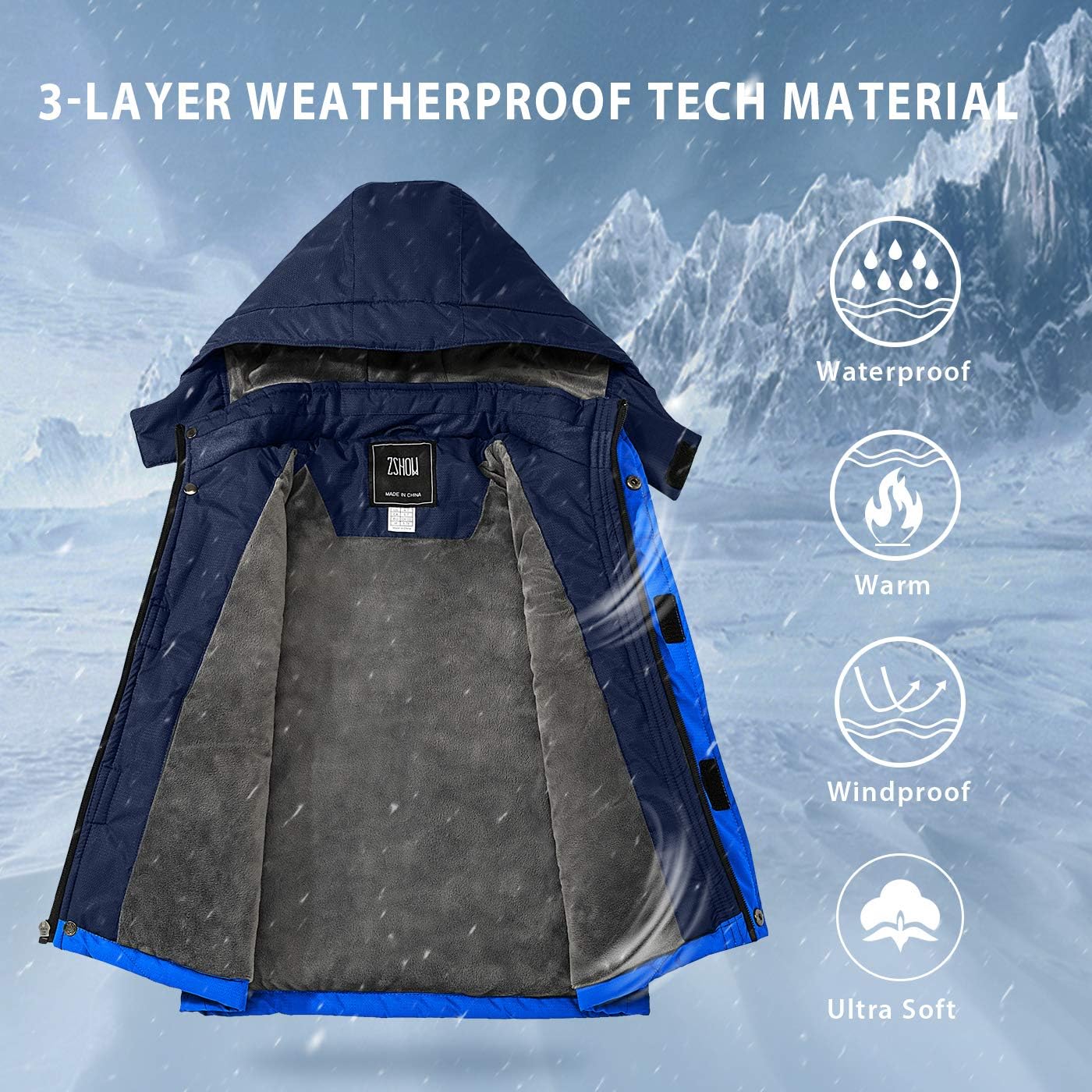 ZSHOW Boys' Waterproof Ski Jacket Windbproof Hooded Mountain Sportswear Outdoor Raincoat: Clothing